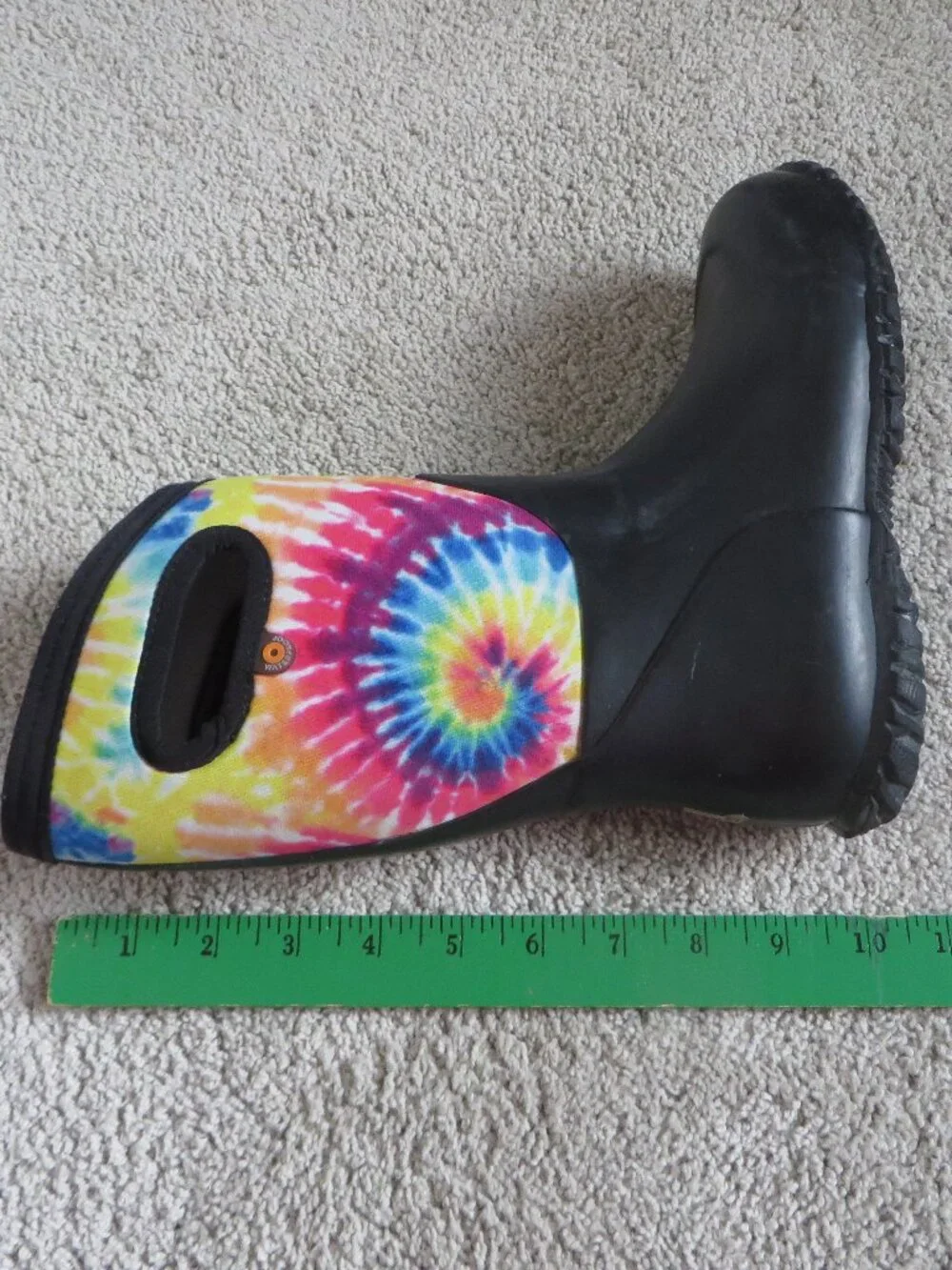 Bogs Kids Rain/Snow Boots Size 2 Youth Black With Multicolor Tie-Dye Cuff